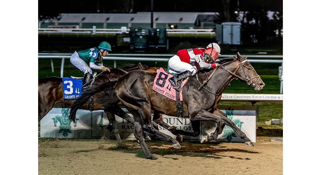 2/22/2022 - Call Me Midnight (#8) with James Graham aboard outduels Epicenter to win the 78th running of the Grade III $200,000 Lecomte Stakes at Fair Grounds. Hodges Photography / Lou Hodges, Jr.